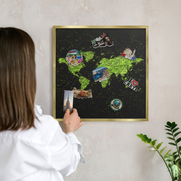 Magnetisch bord voor reismagneten met gouden lijst Groene kaart