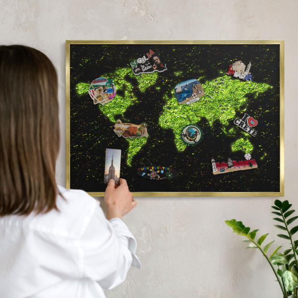 Magnetisch bord voor reismagneten met gouden lijst Groene kaart