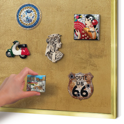 Metalen magneetbord met lijst in het goud Gele textuur