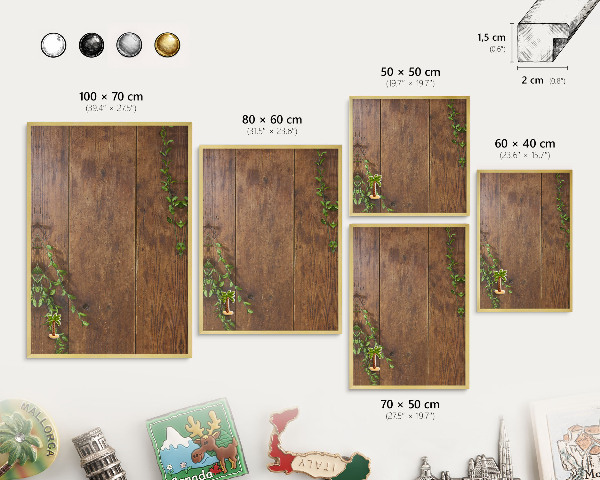 Metalen magneetbord met lijst in het goud Hout natuur