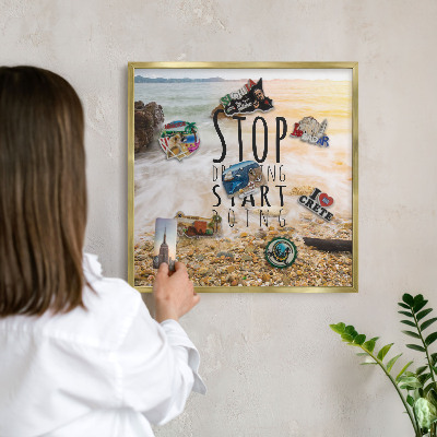 Magnetisch bord voor reismagneten met gouden lijst Kustthema