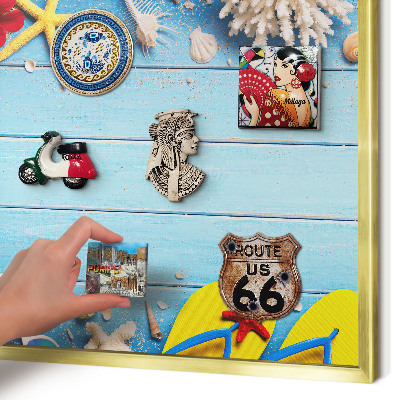 Metalen magneetbord met lijst in het goud Vakantiestrand