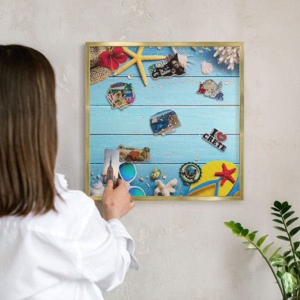 Metalen magneetbord met lijst in het goud Vakantiestrand
