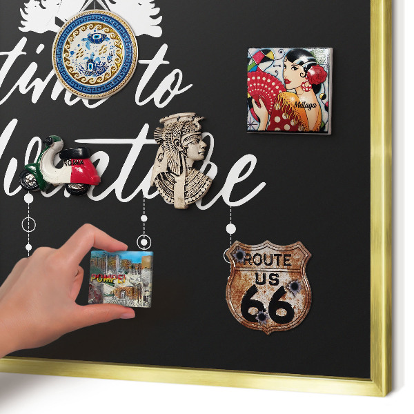 Metalen magneetbord met lijst in het goud Avontuur wacht.
