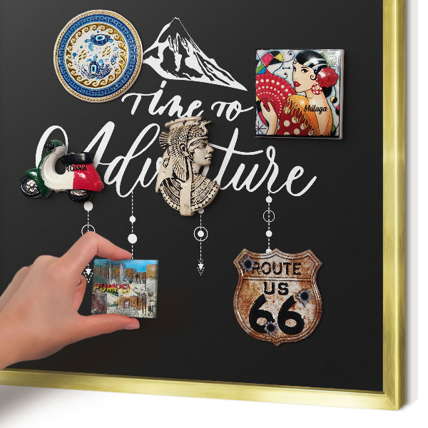Metalen magneetbord met lijst in het goud Avontuur wacht.