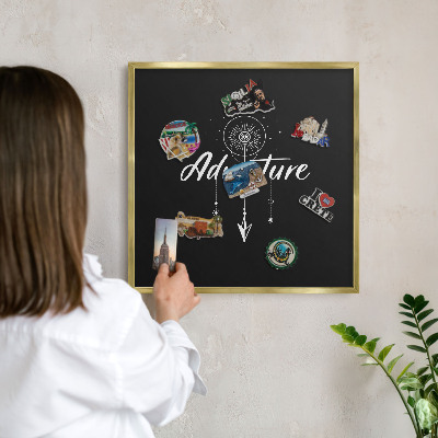 Metalen magneetbord met lijst in het goud Avontuur wacht.
