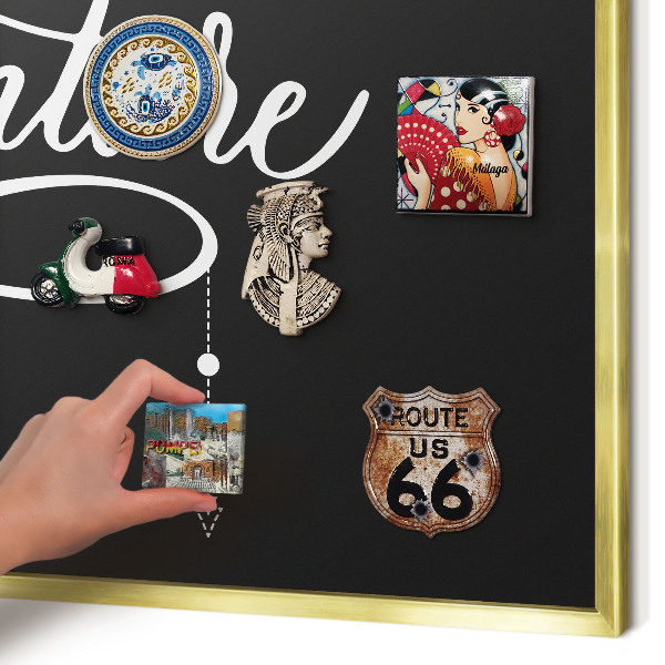 Metalen magneetbord met lijst in het goud Reisinspiratie