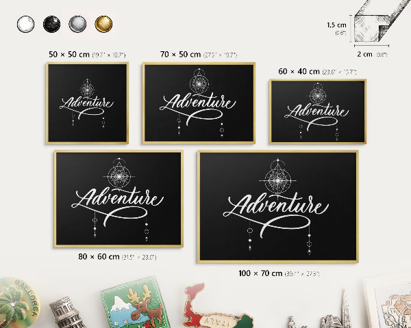 Metalen magneetbord met lijst in het goud Reisinspiratie