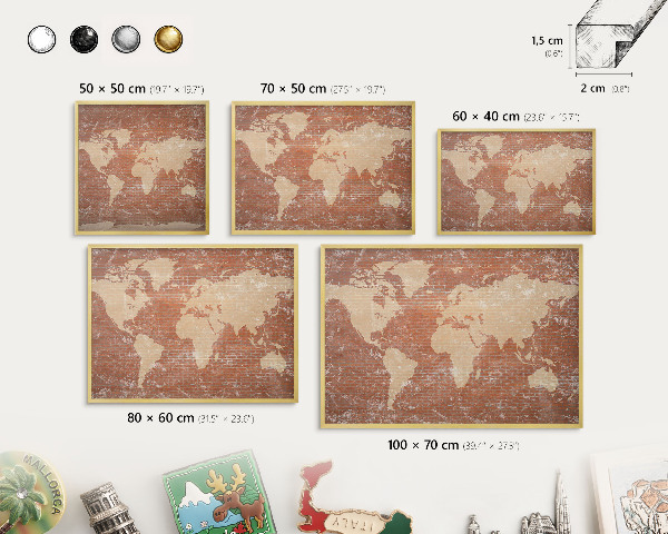Metalen magneetbord met lijst in het goud Bakstenen plattegrond