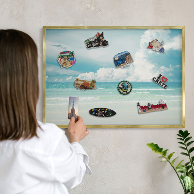 Metalen magneetbord met lijst in het goud Maritieme harmonie