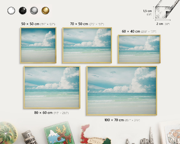 Metalen magneetbord met lijst in het goud Maritieme harmonie