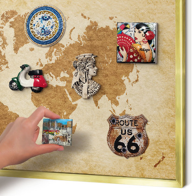 Metalen magneetbord met lijst in het goud Vintage kaart