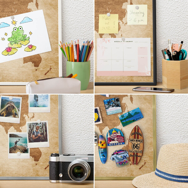 Metalen magneetbord met lijst in het goud Vintage kaart