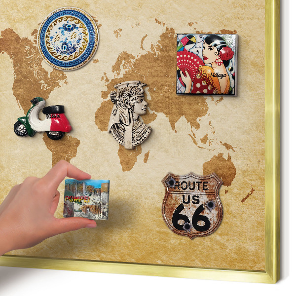 Metalen magneetbord met lijst in het goud Vintage kaart