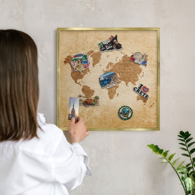 Metalen magneetbord met lijst in het goud Vintage kaart