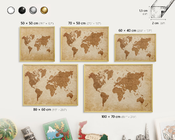 Metalen magneetbord met lijst in het goud Vintage kaart