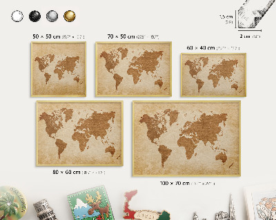Metalen magneetbord met lijst in het goud Vintage kaart