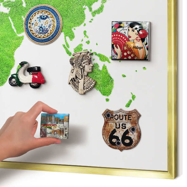 Magnetisch bord voor reismagneten met gouden lijst Groene kaart