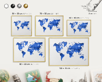 Metalen magneetbord met lijst in het goud Wereldkaart