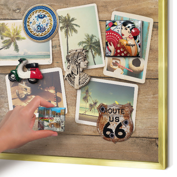 Metalen magneetbord met lijst in het goud Vakantienostalgie