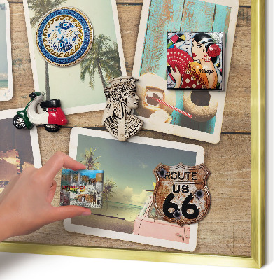 Metalen magneetbord met lijst in het goud Vakantienostalgie
