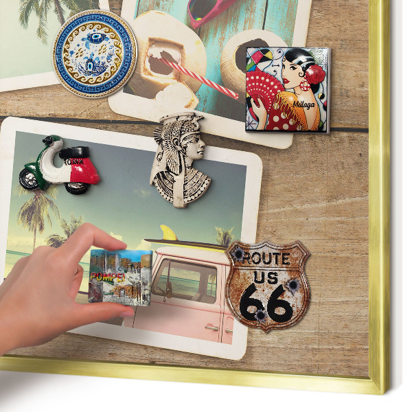 Metalen magneetbord met lijst in het goud Vakantienostalgie