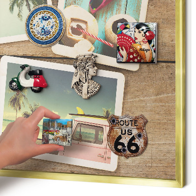 Metalen magneetbord met lijst in het goud Vakantienostalgie
