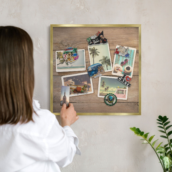 Metalen magneetbord met lijst in het goud Vakantienostalgie