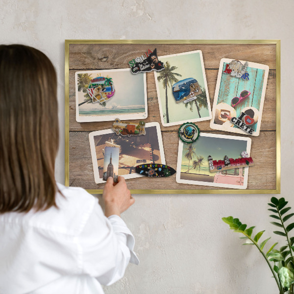 Metalen magneetbord met lijst in het goud Vakantienostalgie