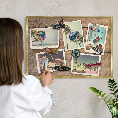 Metalen magneetbord met lijst in het goud Vakantienostalgie