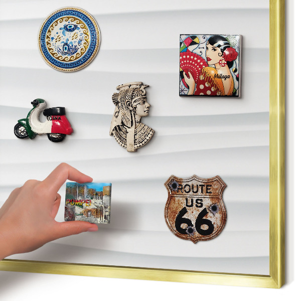 Metalen magneetbord met lijst in het goud Witte golven