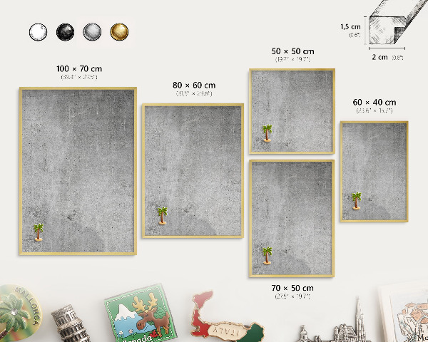 Metalen magneetbord met lijst in het goud Betonpatroon