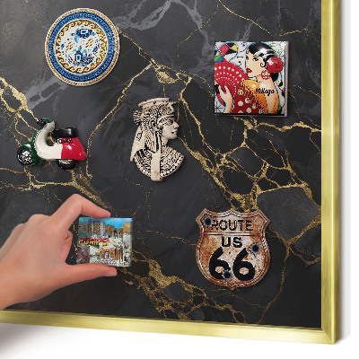 Magnetisch bord voor reismagneten met gouden lijst Zwart marmer