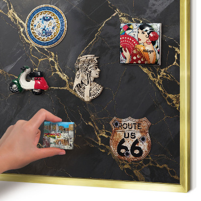 Magnetisch bord voor reismagneten met gouden lijst Zwart marmer