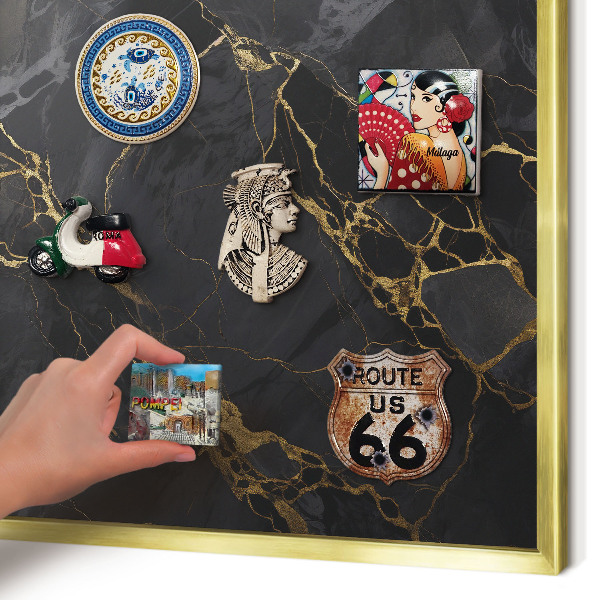 Magnetisch bord voor reismagneten met gouden lijst Zwart marmer