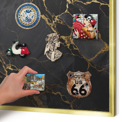 Magnetisch bord voor reismagneten met gouden lijst Zwart marmer