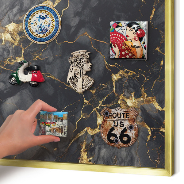 Magnetisch bord voor reismagneten met gouden lijst Fijne aderen