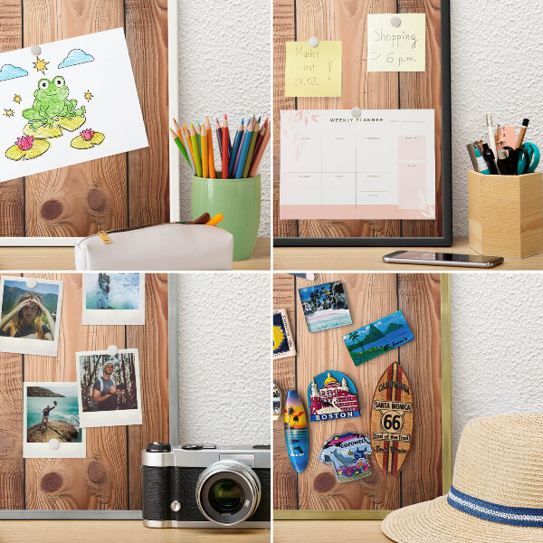 Metalen magneetbord met lijst in het goud Houten planken