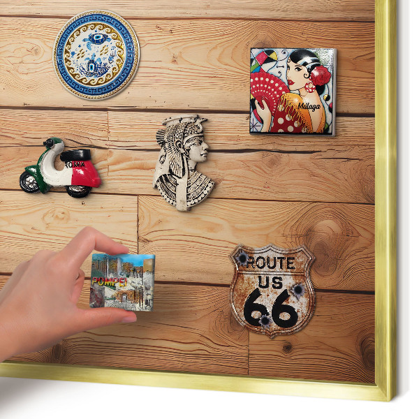 Magnetisch bord voor reismagneten met gouden lijst Houten planken