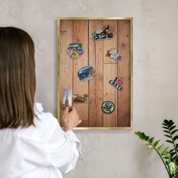Magnetisch bord voor reismagneten met gouden lijst Houten planken
