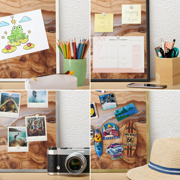 Metalen magneetbord met lijst in het goud Houten elegantie