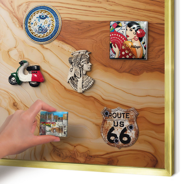 Magnetisch bord voor reismagneten met gouden lijst Houtstructuur