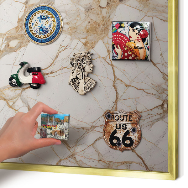 Metalen magneetbord met lijst in het goud Marmeren elegantie