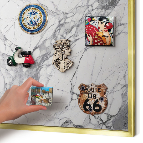 Magnetisch bord voor reismagneten met gouden lijst Marmeren elegantie