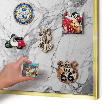 Magnetisch bord voor reismagneten met gouden lijst Marmeren elegantie