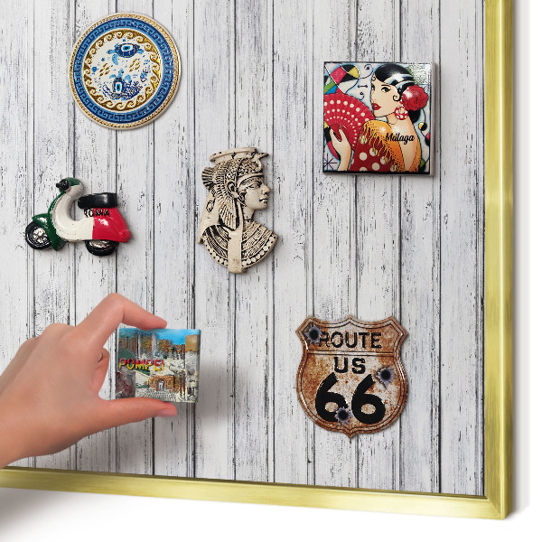 Magnetisch bord voor reismagneten met gouden lijst Licht hout