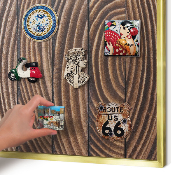Metalen magneetbord met lijst in het goud Houtstructuur