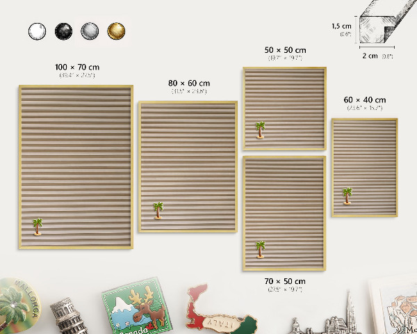 Metalen magneetbord met lijst in het goud Houten latten