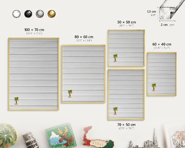 Metalen magneetbord met lijst in het goud Minimalistische strepen