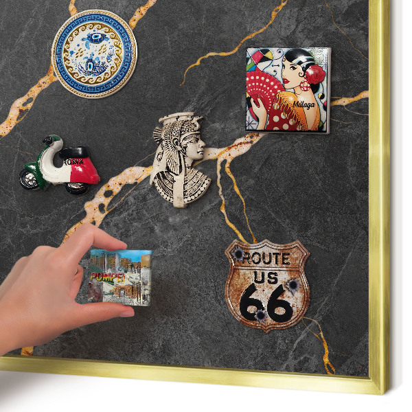 Metalen magneetbord met lijst in het goud Marmeren linten